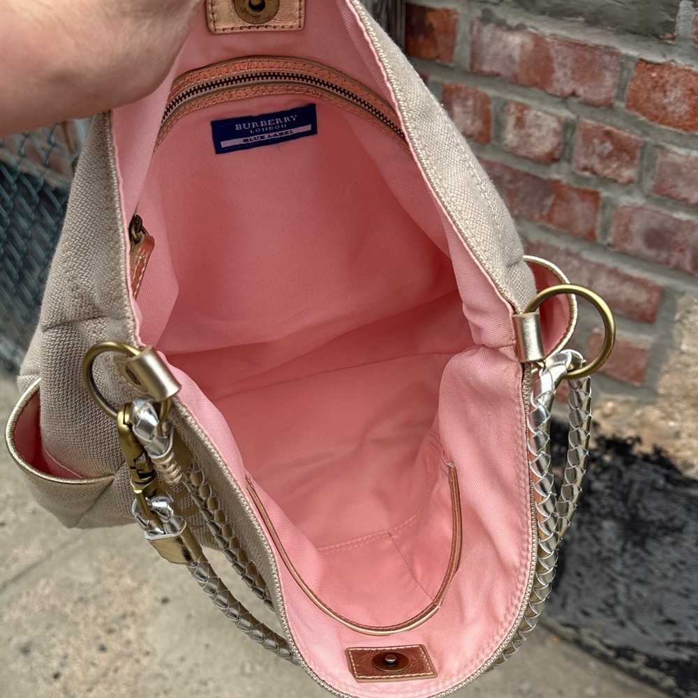 GUC Burberry Blue Label Beige with gold trim Canvas Shoulder bag, pink interior - Picture 7 of 16